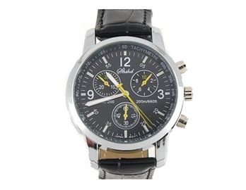 8077 Fashionable Leather Band Men's Quartz Wrist Watch (Blac